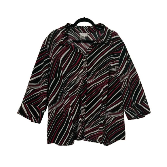 Vintage Fred David Woman Womens Blouse Button Up Shirt 3X Red Black White 3/4 Sl - Picture 6 of 9